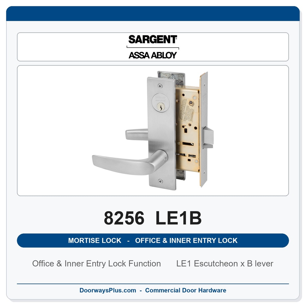 Sargent 8256 LE1B Trim Office & Inner Entry Lock Mortise Lockset | LA Keyway, Grade 1 Commercial