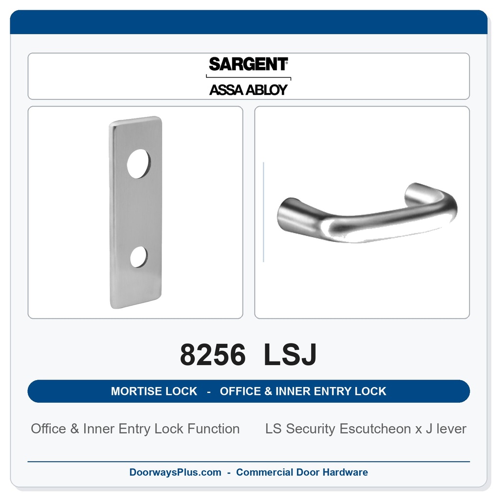 Sargent 8256 LSJ Trim Office & Inner Entry Lock Mortise Lockset | LA Keyway, Grade 1 Commercial