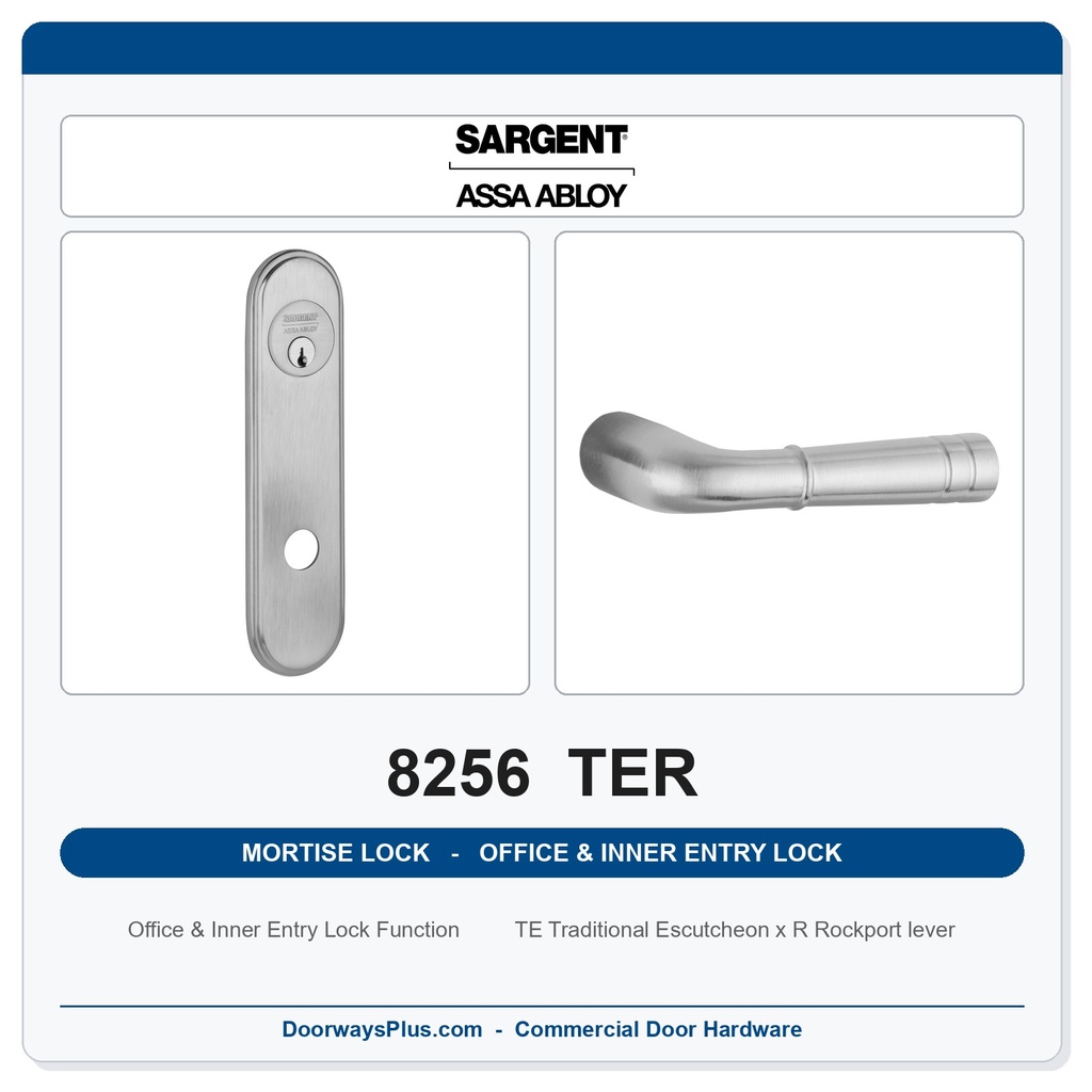 Sargent 8256 TER Trim Office & Inner Entry Lock Mortise Lockset | LA Keyway, Grade 1 Commercial