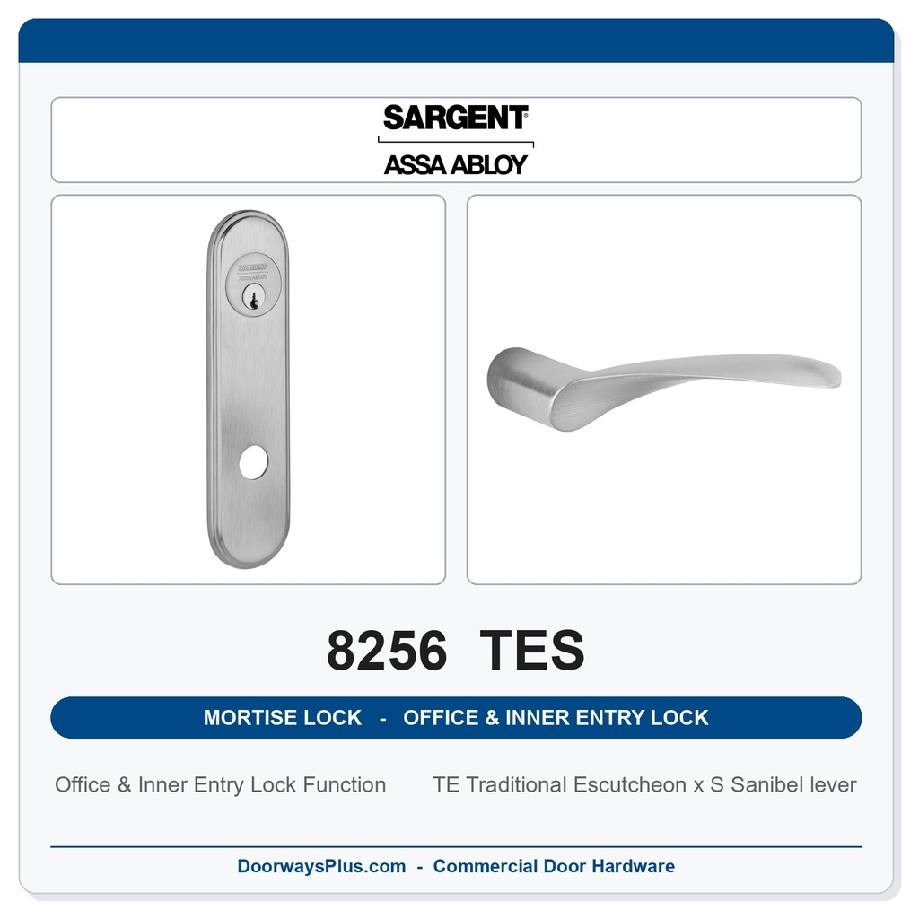 Sargent 8256 TES Trim Office & Inner Entry Lock Mortise Lockset | LA Keyway, Grade 1 Commercial