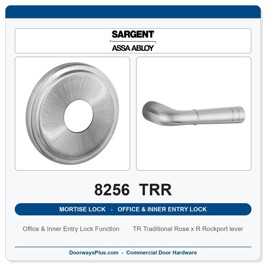 Sargent 8256 TRR Trim Office & Inner Entry Lock Mortise Lockset | LA Keyway, Grade 1 Commercial