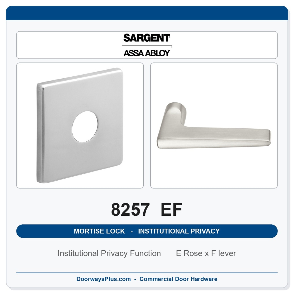 Sargent 8257 EF Trim Institutional Privacy Mortise Lockset | LA Keyway, Grade 1 Commercial