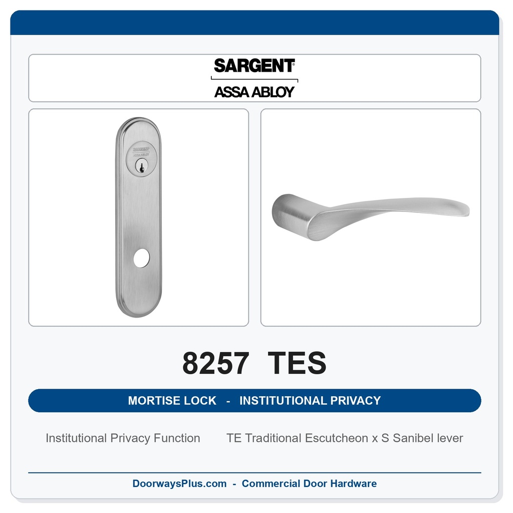 Sargent 8257 TES Trim Institutional Privacy Mortise Lockset | LA Keyway, Grade 1 Commercial