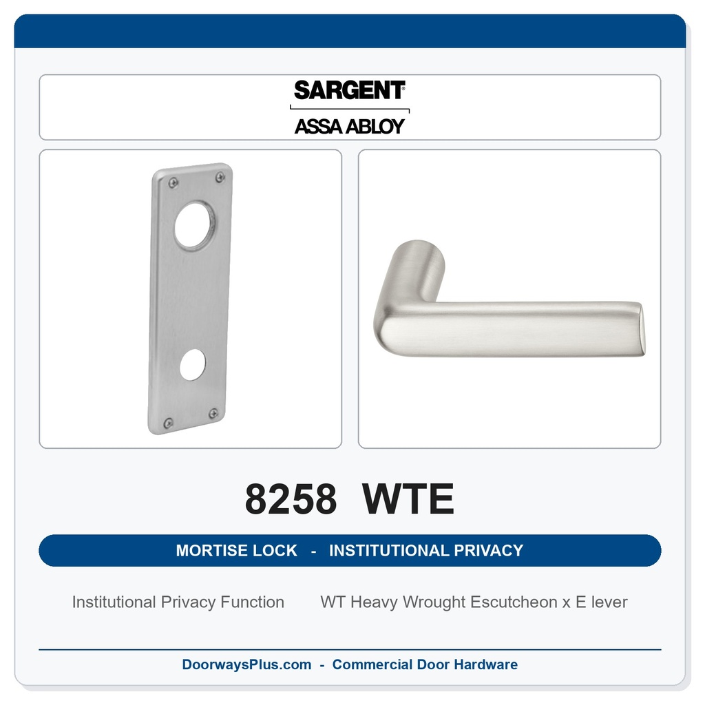 Sargent 8258 WTE Trim Institutional Privacy Mortise Lockset | LA Keyway, Grade 1 Commercial