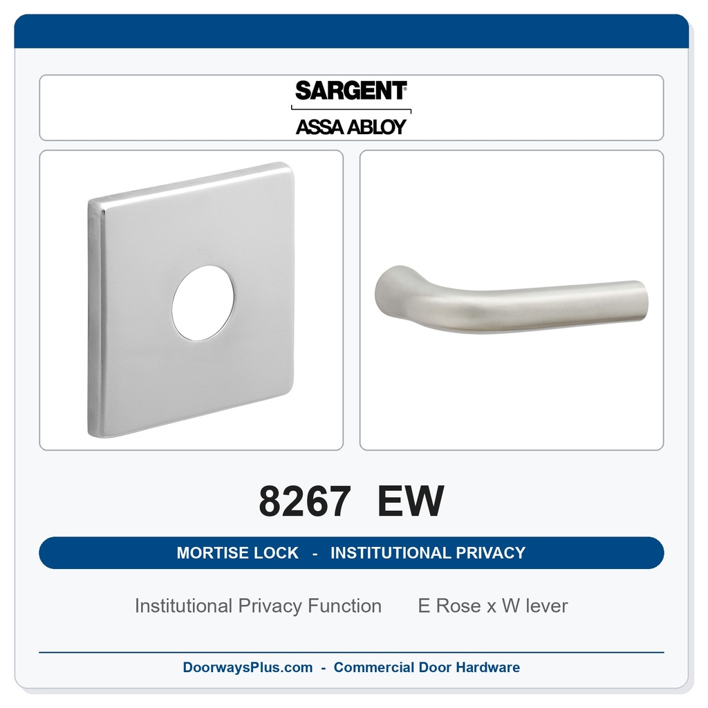 Sargent 8267 EW Trim Institutional Privacy Mortise Lockset | LA Keyway, Grade 1 Commercial