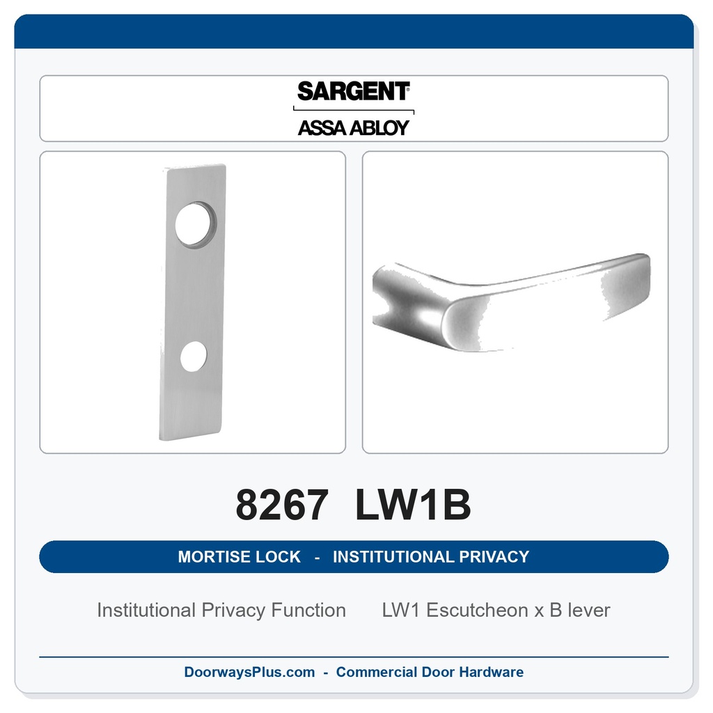 Sargent 8267 LW1B Trim Institutional Privacy Mortise Lockset | LA Keyway, Grade 1 Commercial
