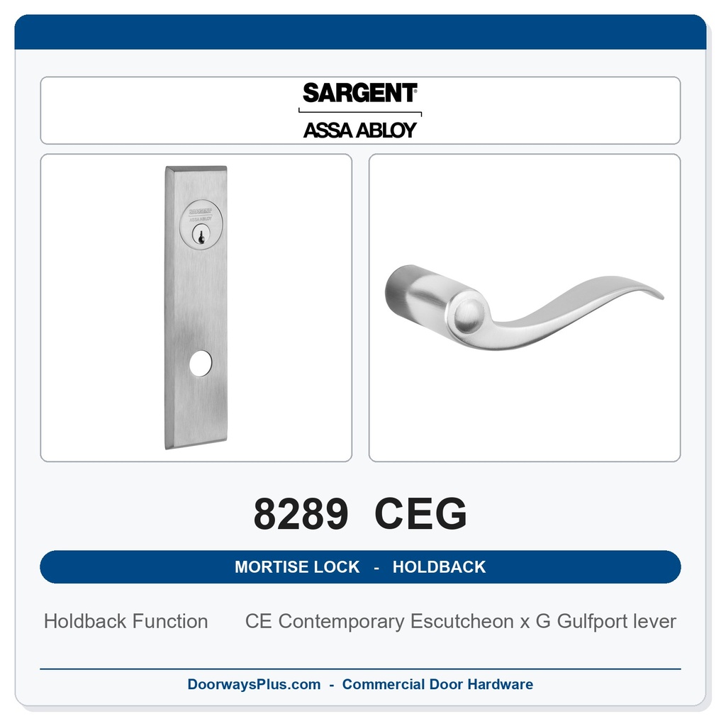 Sargent 8289 CEG Trim Holdback Mortise Lockset | LA Keyway, Grade 1 Commercial