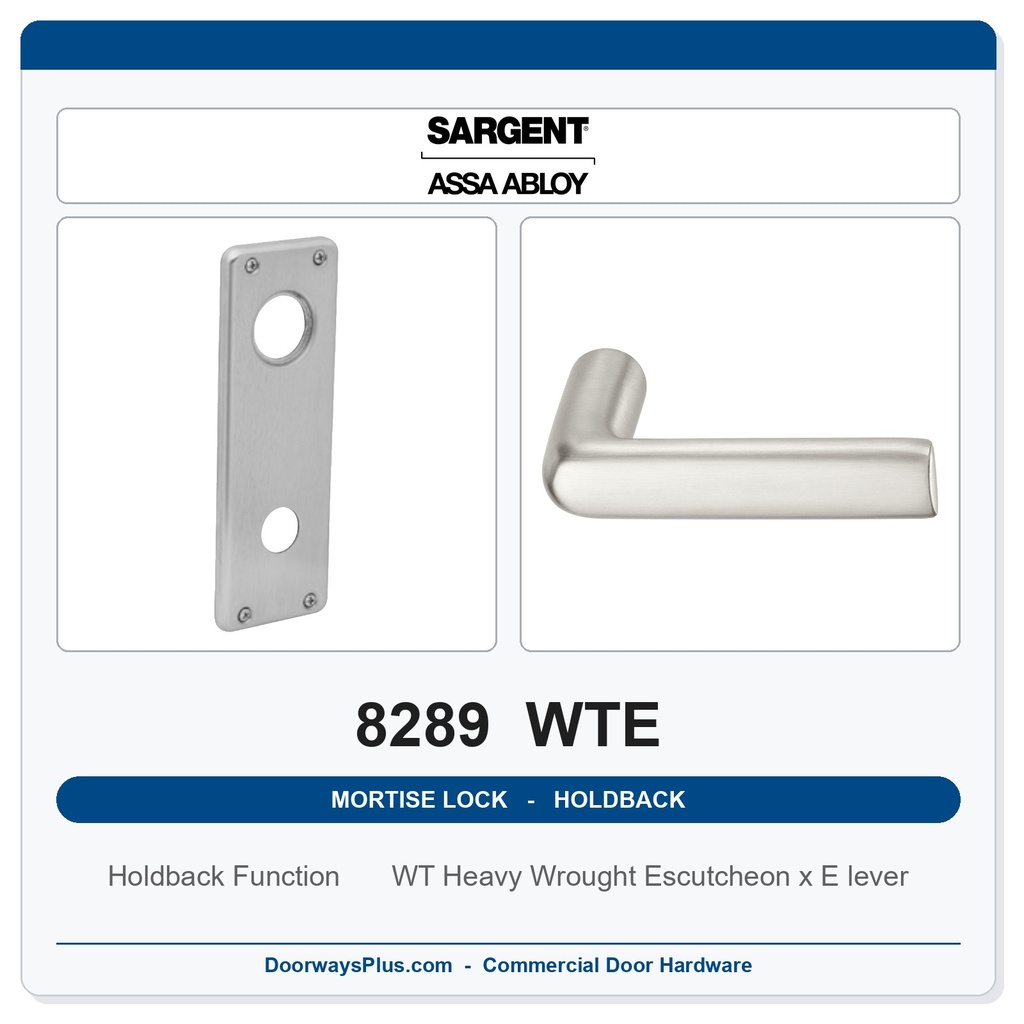 Sargent 8289 WTE Trim Holdback Mortise Lockset | LA Keyway, Grade 1 Commercial