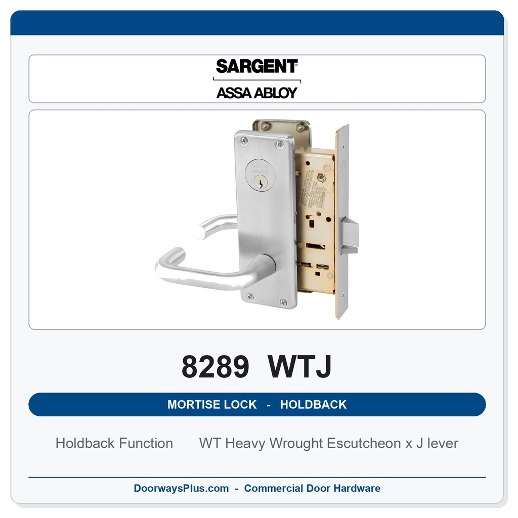 Sargent 8289 WTJ Trim Holdback Mortise Lockset | LA Keyway, Grade 1 Commercial
