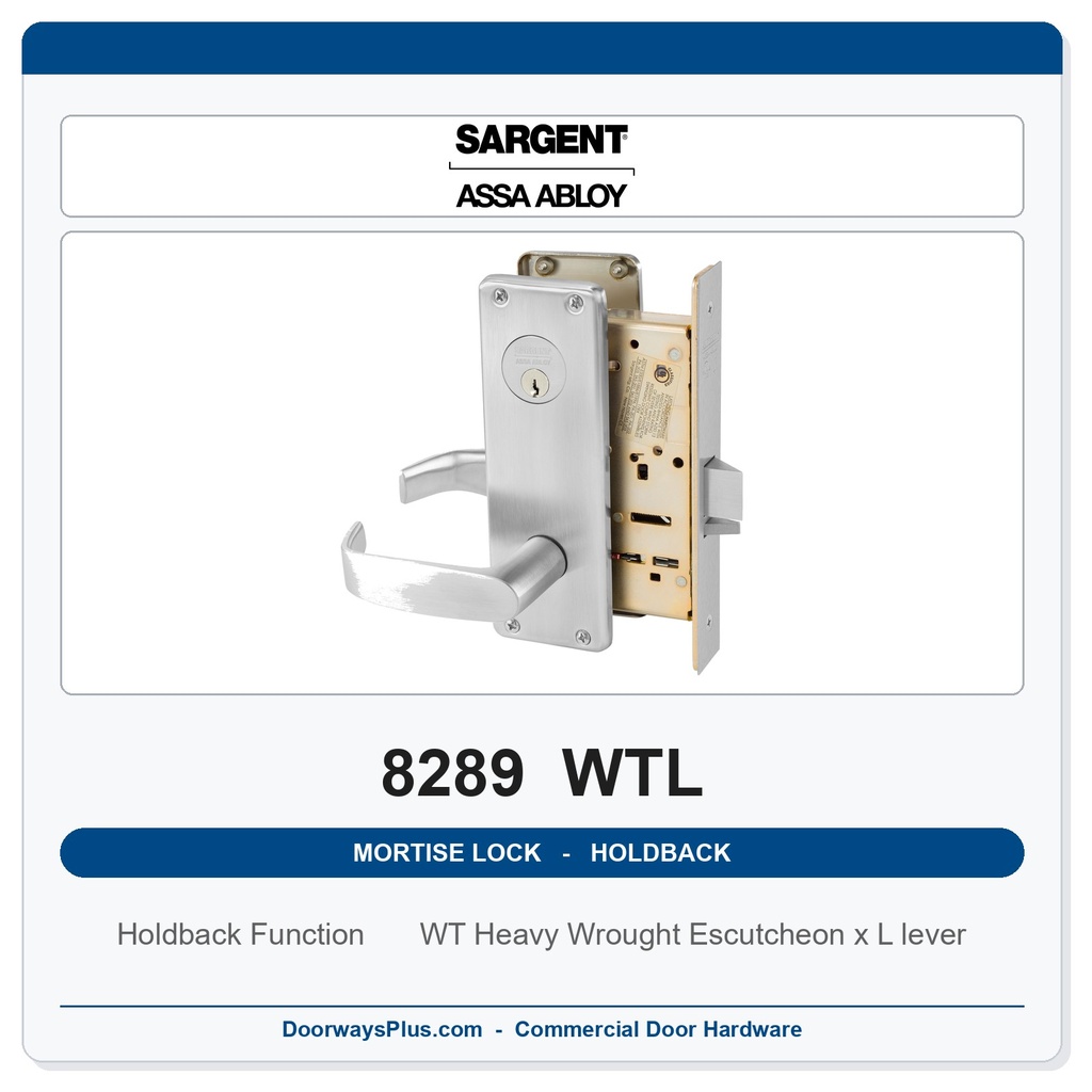 Sargent 8289 WTL Trim Holdback Mortise Lockset | LA Keyway, Grade 1 Commercial