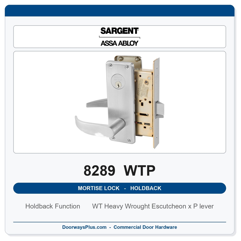 Sargent 8289 WTP Trim Holdback Mortise Lockset | LA Keyway, Grade 1 Commercial