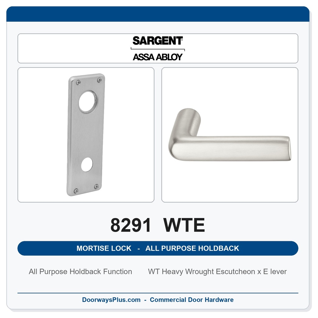 Sargent 8291 WTE Trim All Purpose Holdback Mortise Lockset | LA Keyway, Grade 1 Commercial