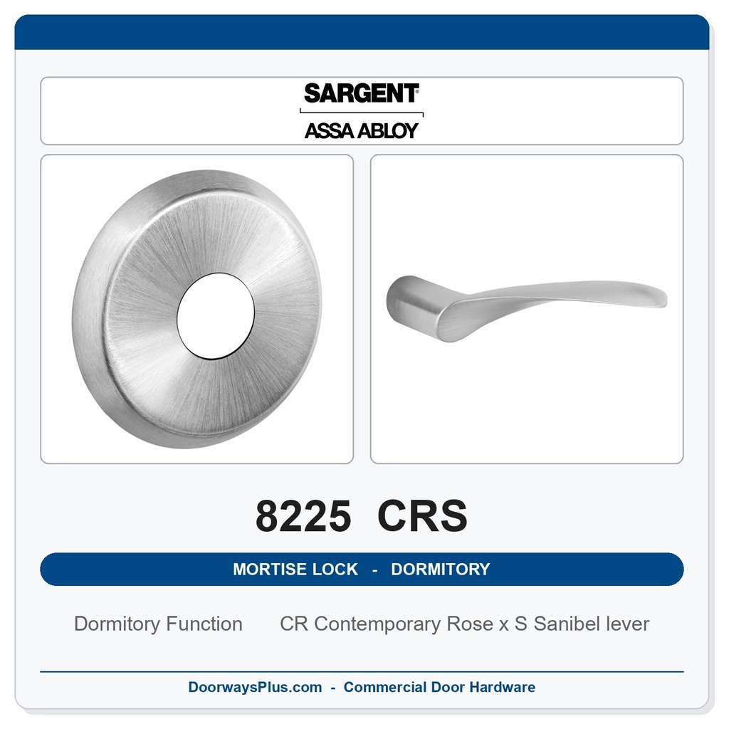 Sargent 8225 CRS Trim Dormitory or Exit Mortise Lockset | LA Keyway, Grade 1 Commercial