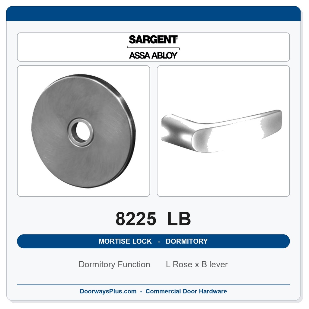 Sargent 8225 LB Trim Dormitory or Exit Mortise Lockset | LA Keyway, Grade 1 Commercial