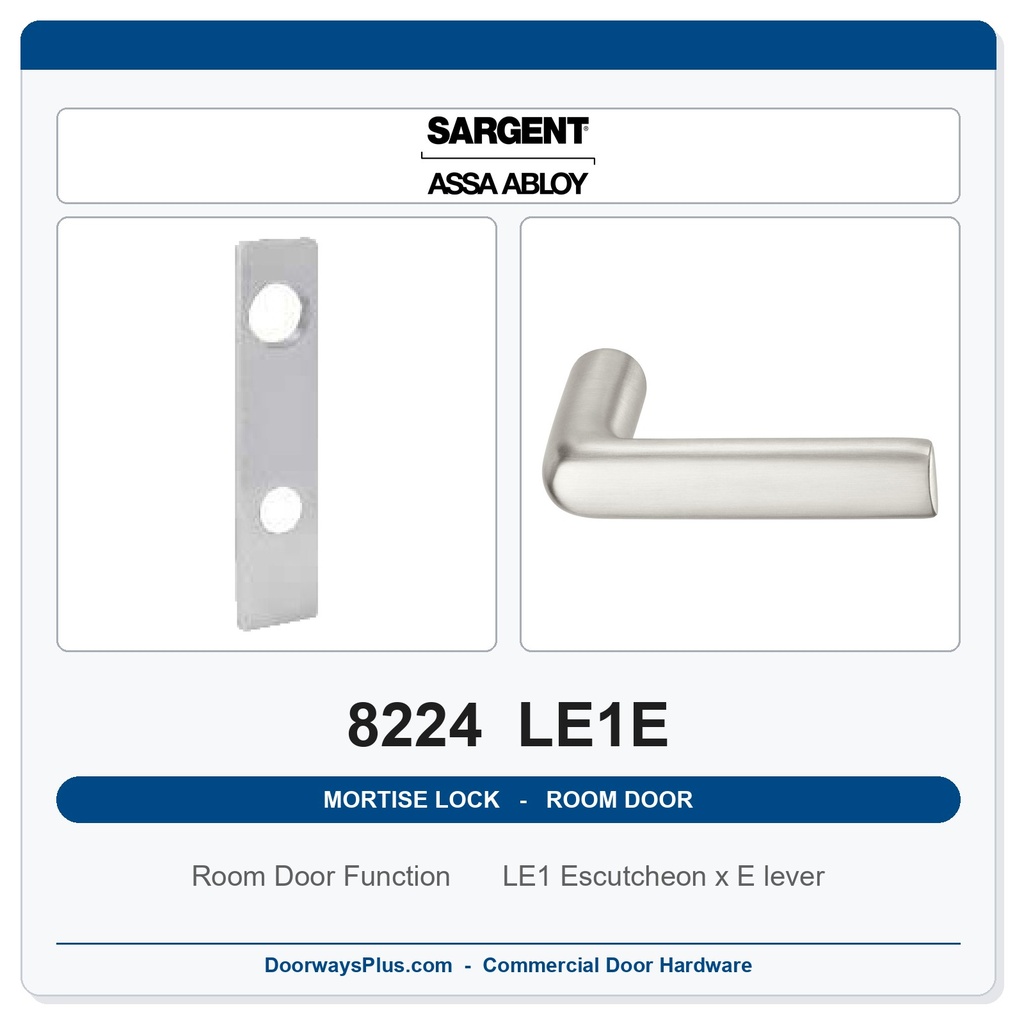 Sargent 8224 LE1E Trim Room Door Mortise Lockset | LA Keyway, Grade 1 Commercial