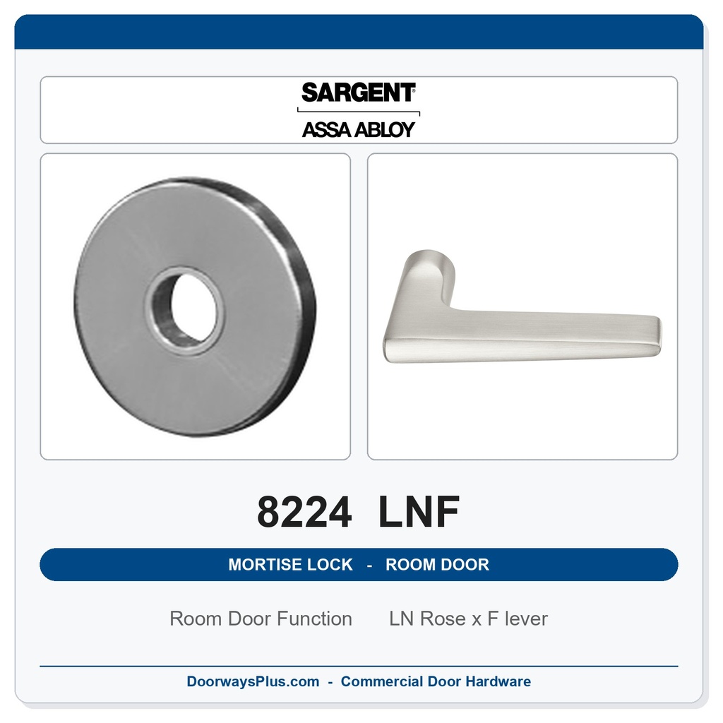 Sargent 8224 LNF Trim Room Door Mortise Lockset | LA Keyway, Grade 1 Commercial