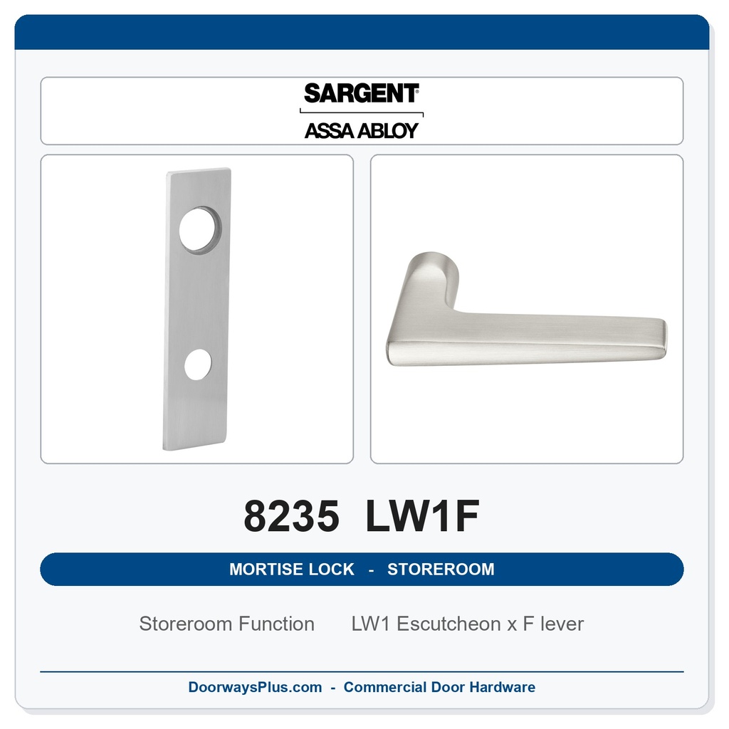 Sargent 8235 LW1F Trim Storeroom Mortise Lockset | LA Keyway, Grade 1 Commercial