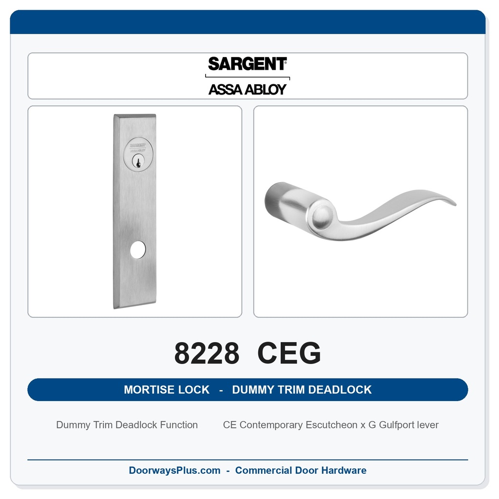 Sargent 8228 CEG Trim Dummy Trim Deadlock Mortise Deadbolt | LA Keyway, Grade 1 Commercial