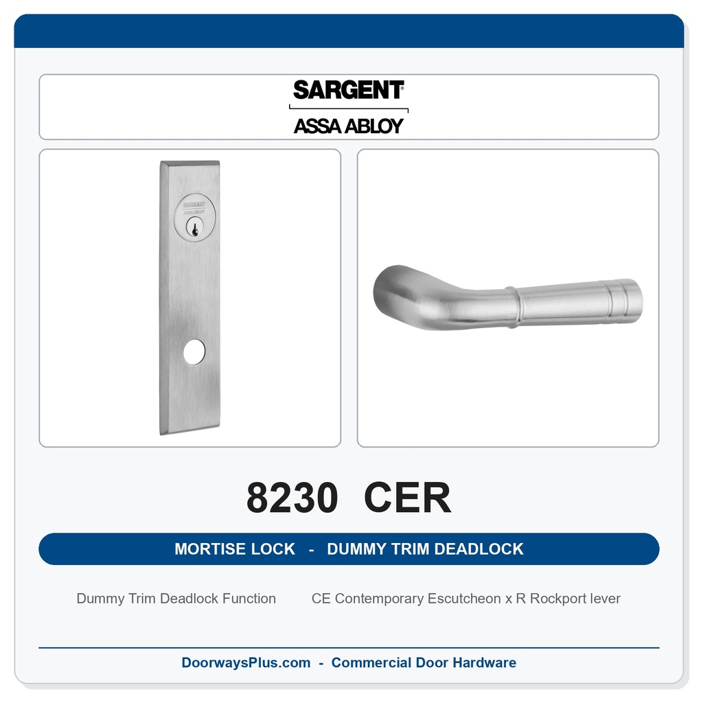 Sargent 8230 CER Trim Dummy Trim Deadlock Mortise Deadbolt | LA Keyway, Grade 1 Commercial