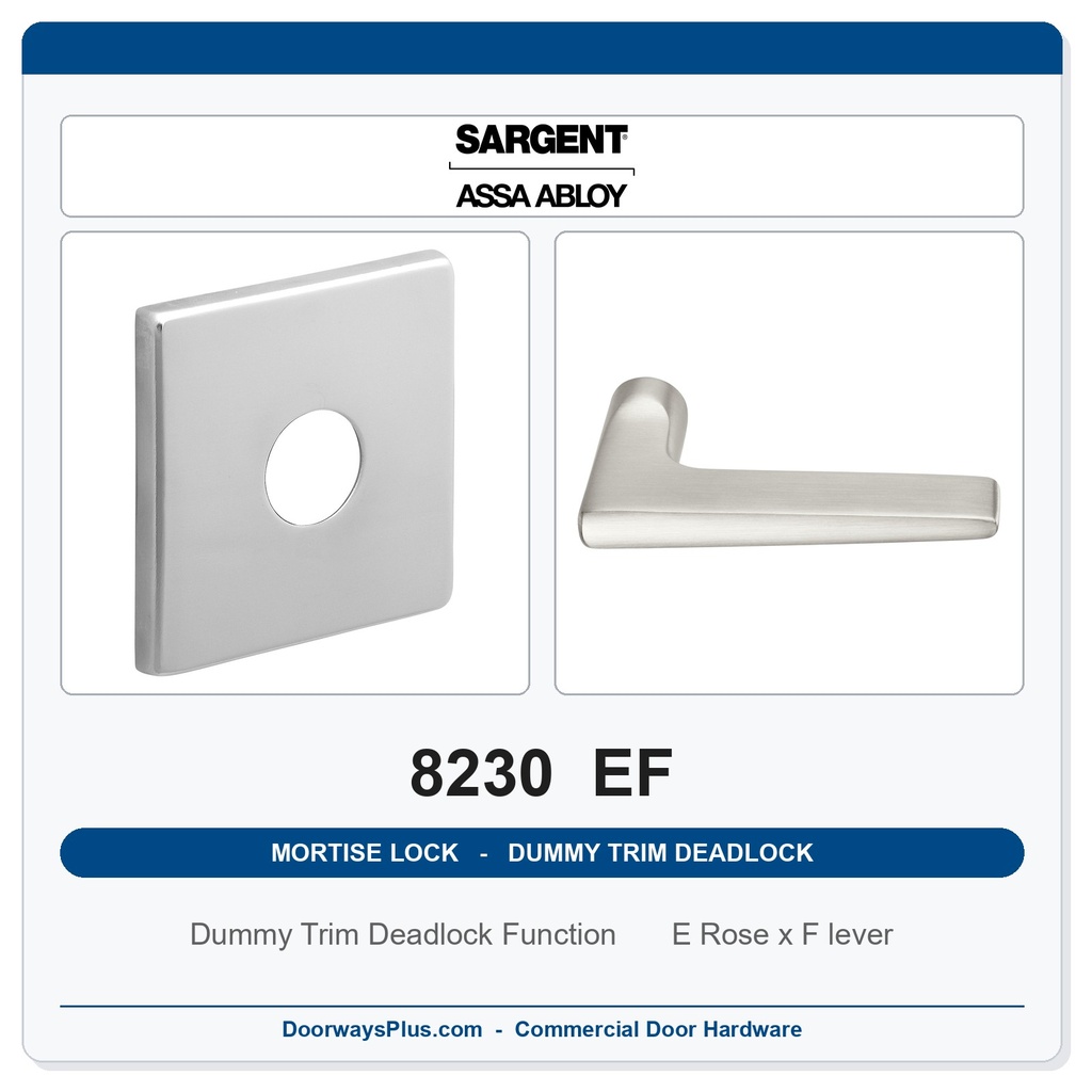 Sargent 8230 EF Trim Dummy Trim Deadlock Mortise Deadbolt | LA Keyway, Grade 1 Commercial