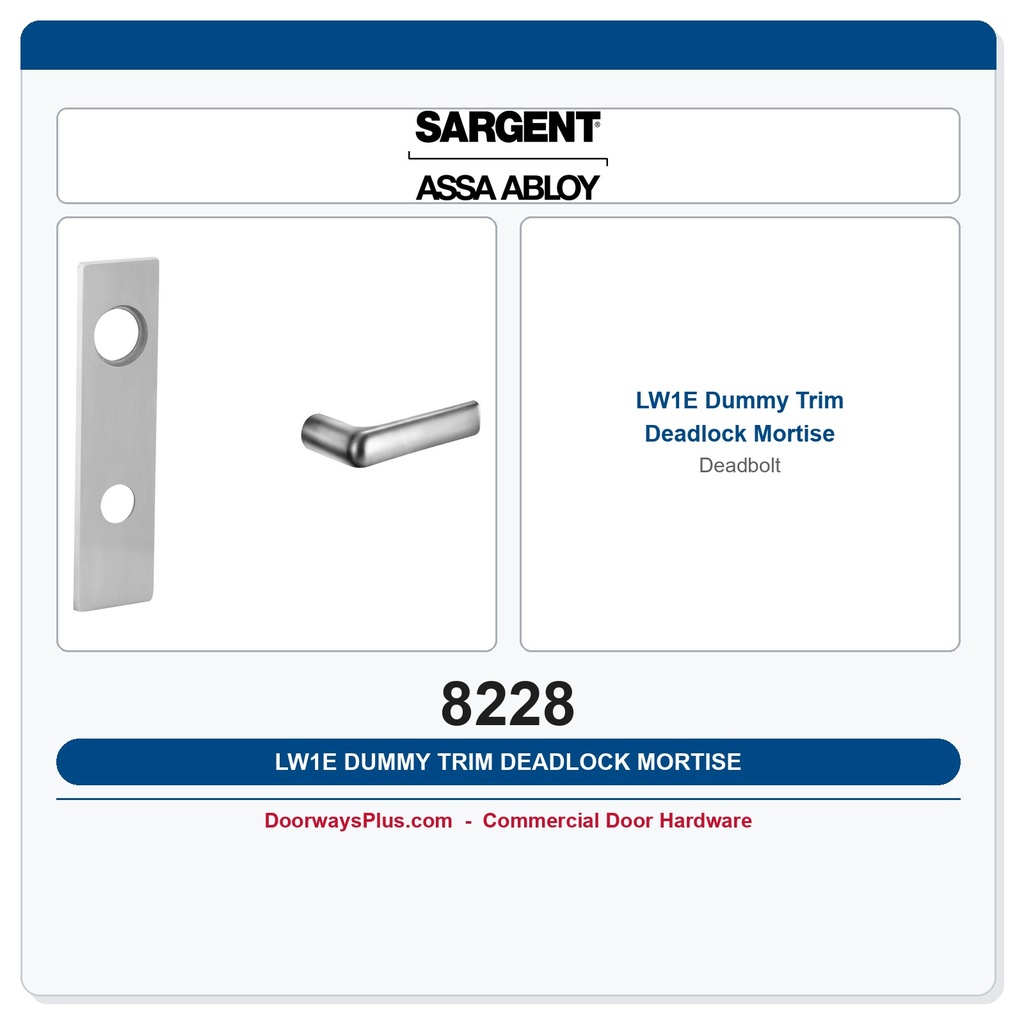 Sargent 8228 LW1E Dummy Trim Deadlock Mortise Deadbolt | LA Keyway, Grade 1
