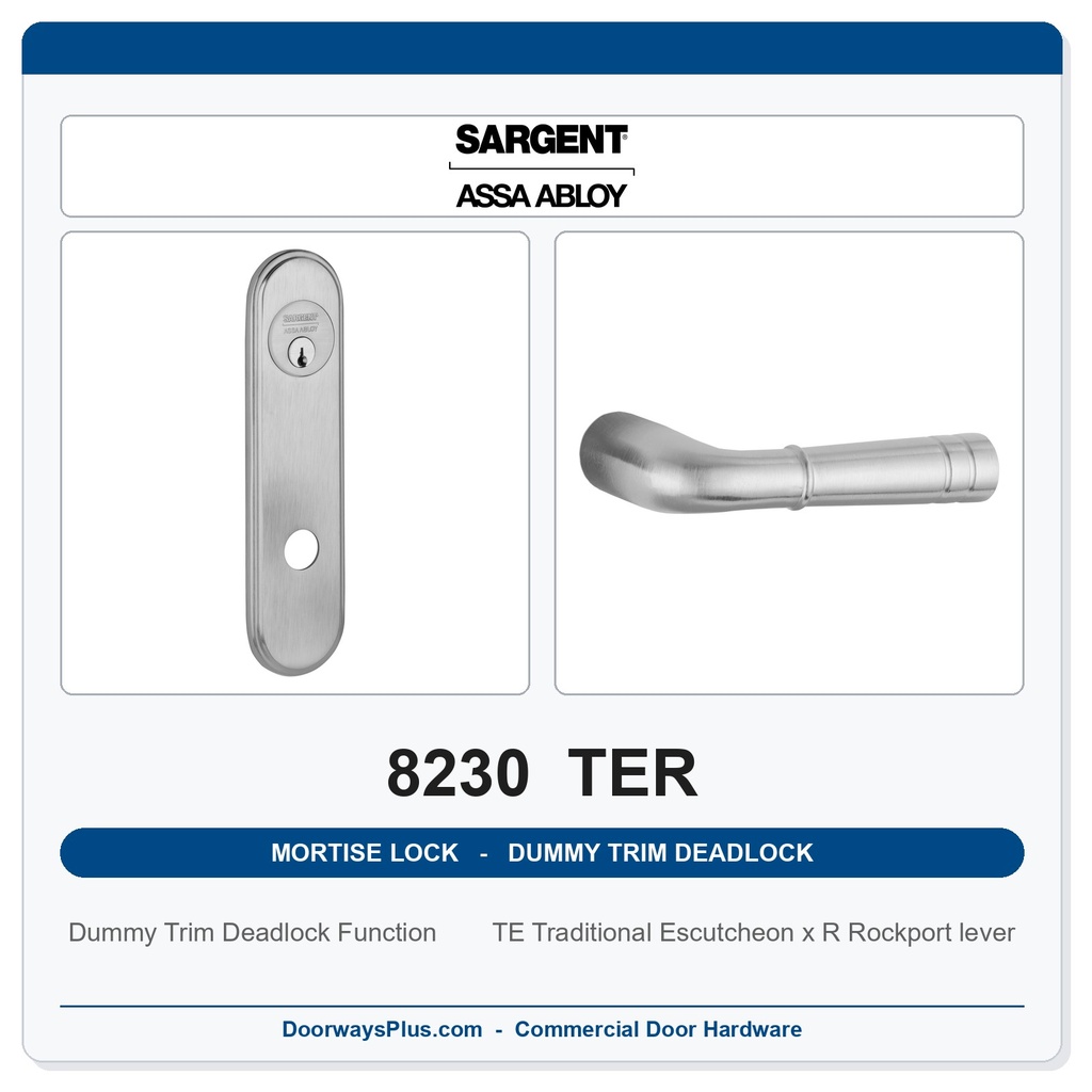 Sargent 8230 TER Trim Dummy Trim Deadlock Mortise Deadbolt | LA Keyway, Grade 1 Commercial