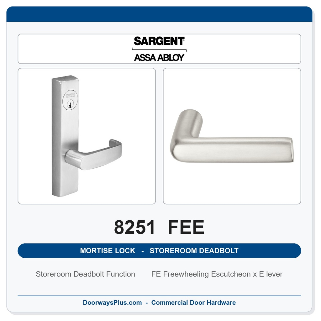 Sargent 8251 FEE Trim Storeroom Deadbolt Mortise Lockset | LA Keyway, Grade 1 Commercial