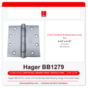 Hager BB1279 4-1/2x4-1/2 Full Mortise Ball Bearing Hinge 5 Knuckle Steel