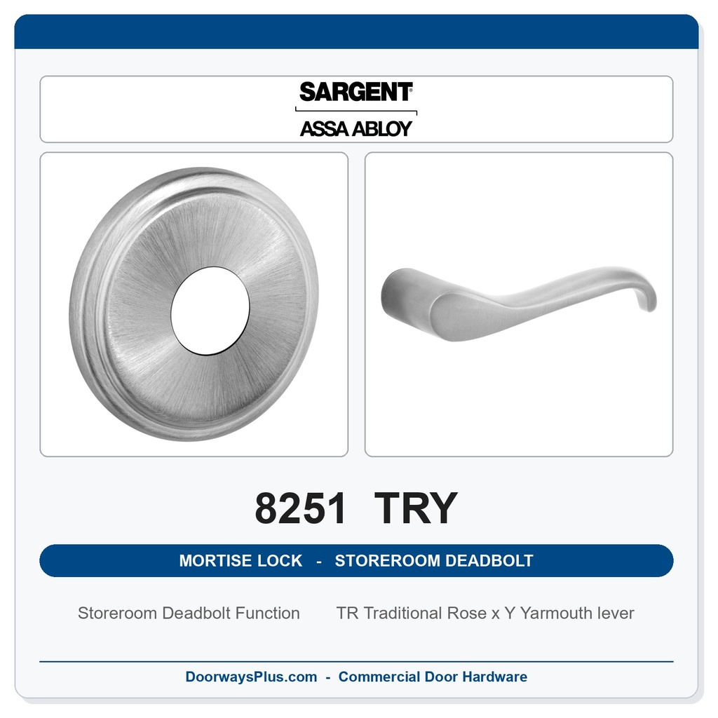 Sargent 8251 TRY Trim Storeroom Deadbolt Mortise Lockset | LA Keyway, Grade 1 Commercial