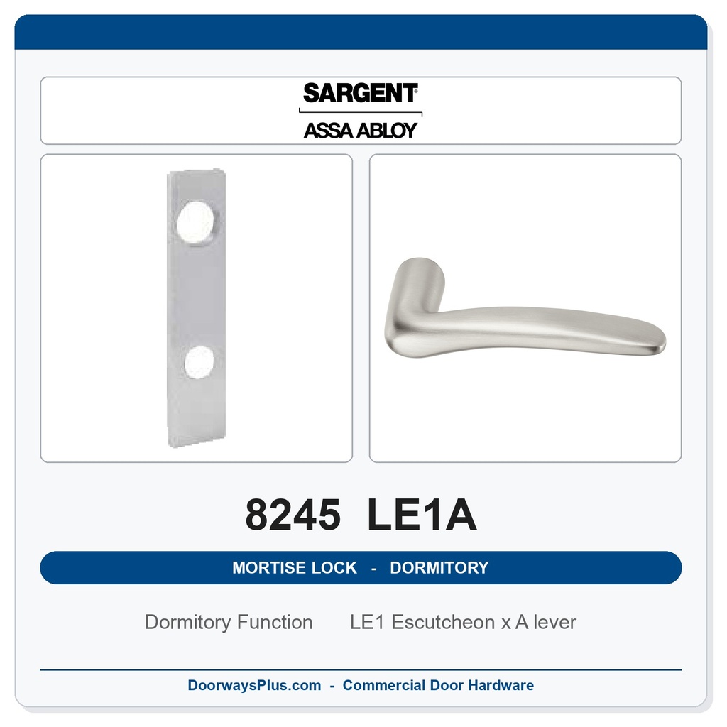 Sargent 8245 LE1A Trim Dormitory or Exit Mortise Lockset | LA Keyway, Grade 1 Commercial