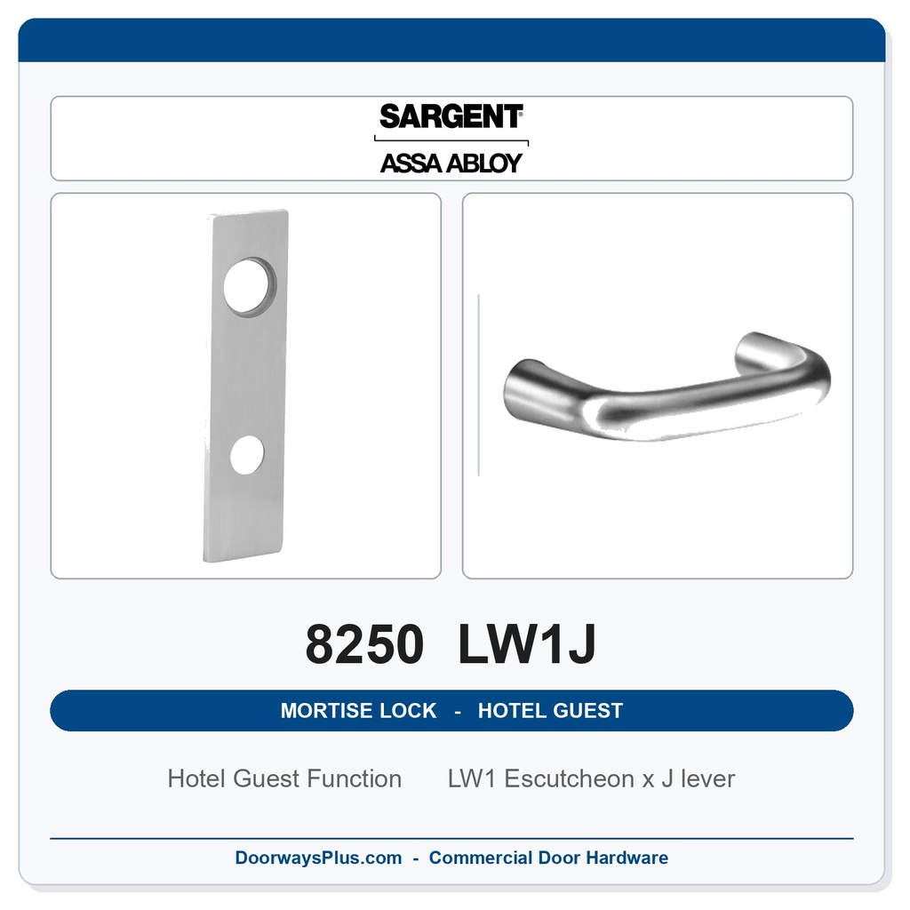 Sargent 8250 LW1J Trim Hotel Guest Mortise Lockset | LA Keyway, Grade 1 Commercial