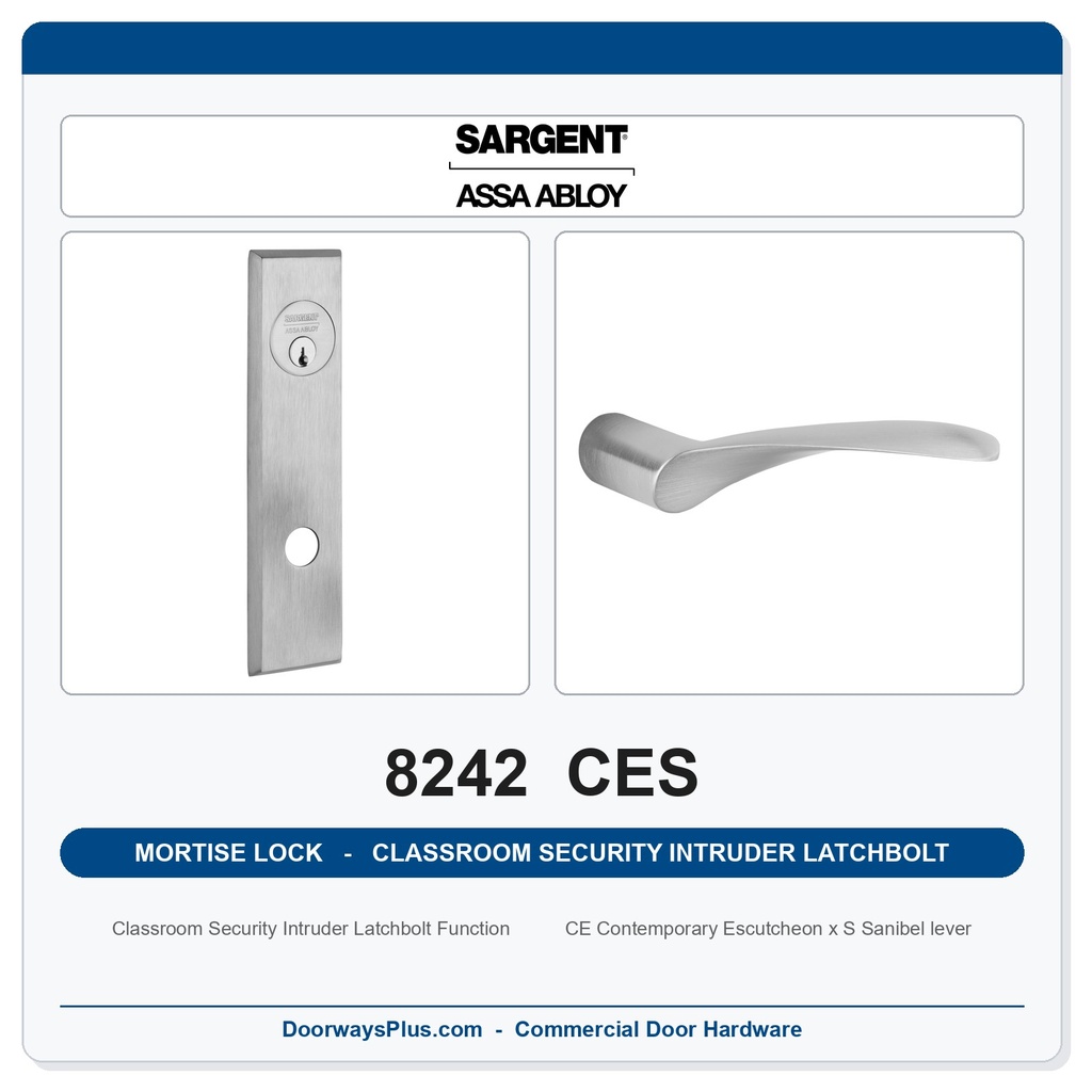Sargent 8242 CES Trim Classroom Security Intruder Latchbolt Mortise Lockset | LA Keyway, Grade 1 Commercial