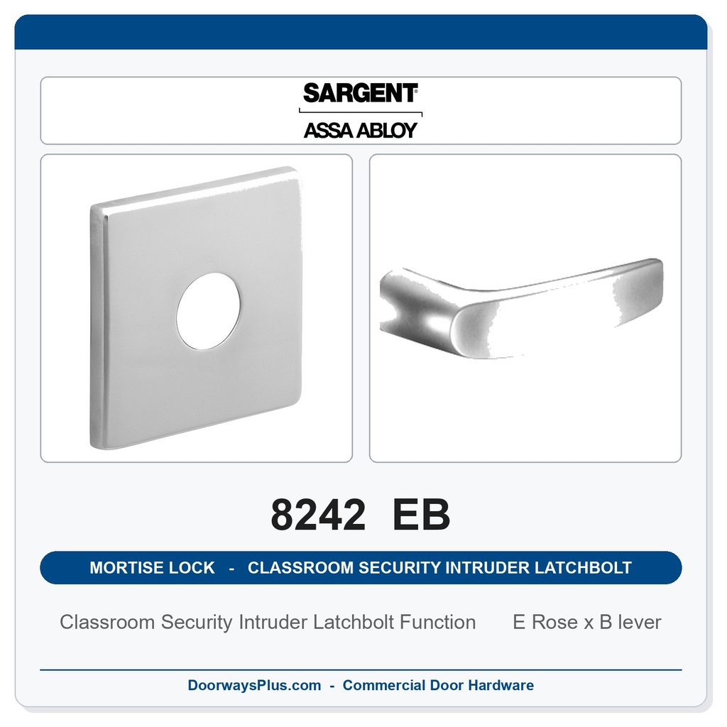 Sargent 8242 EB Trim Classroom Security Intruder Latchbolt Mortise Lockset | LA Keyway, Grade 1 Commercial