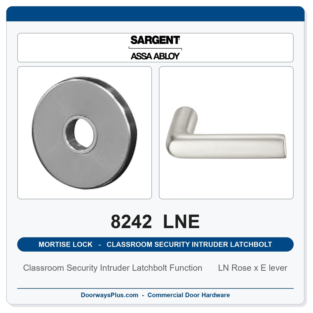 Sargent 8242 LNE Trim Classroom Security Intruder Latchbolt Mortise Lockset | LA Keyway, Grade 1 Commercial