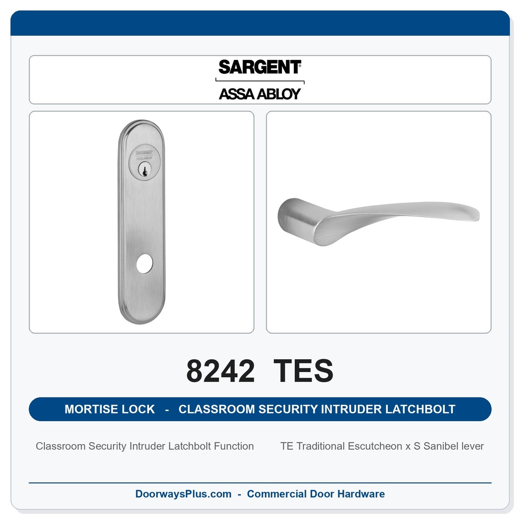 Sargent 8242 TES Trim Classroom Security Intruder Latchbolt Mortise Lockset | LA Keyway, Grade 1 Commercial