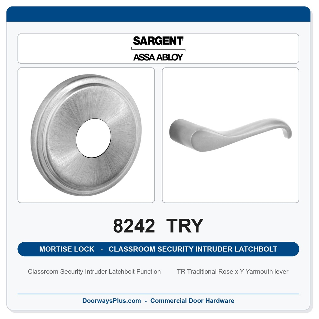 Sargent 8242 TRY Trim Classroom Security Intruder Latchbolt Mortise Lock | LA Keyway, Grade 1
