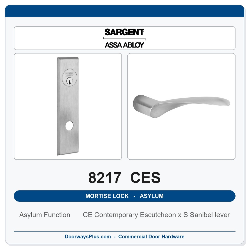 Sargent 8217 CES Trim Asylum or Institutional Mortise Lockset | LA Keyway, Grade 1 Commercial