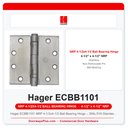 Hager ECBB1101 NRP 4-1/2x4-1/2 Ball Bearing Hinge – 304L/316 Stainless Steel