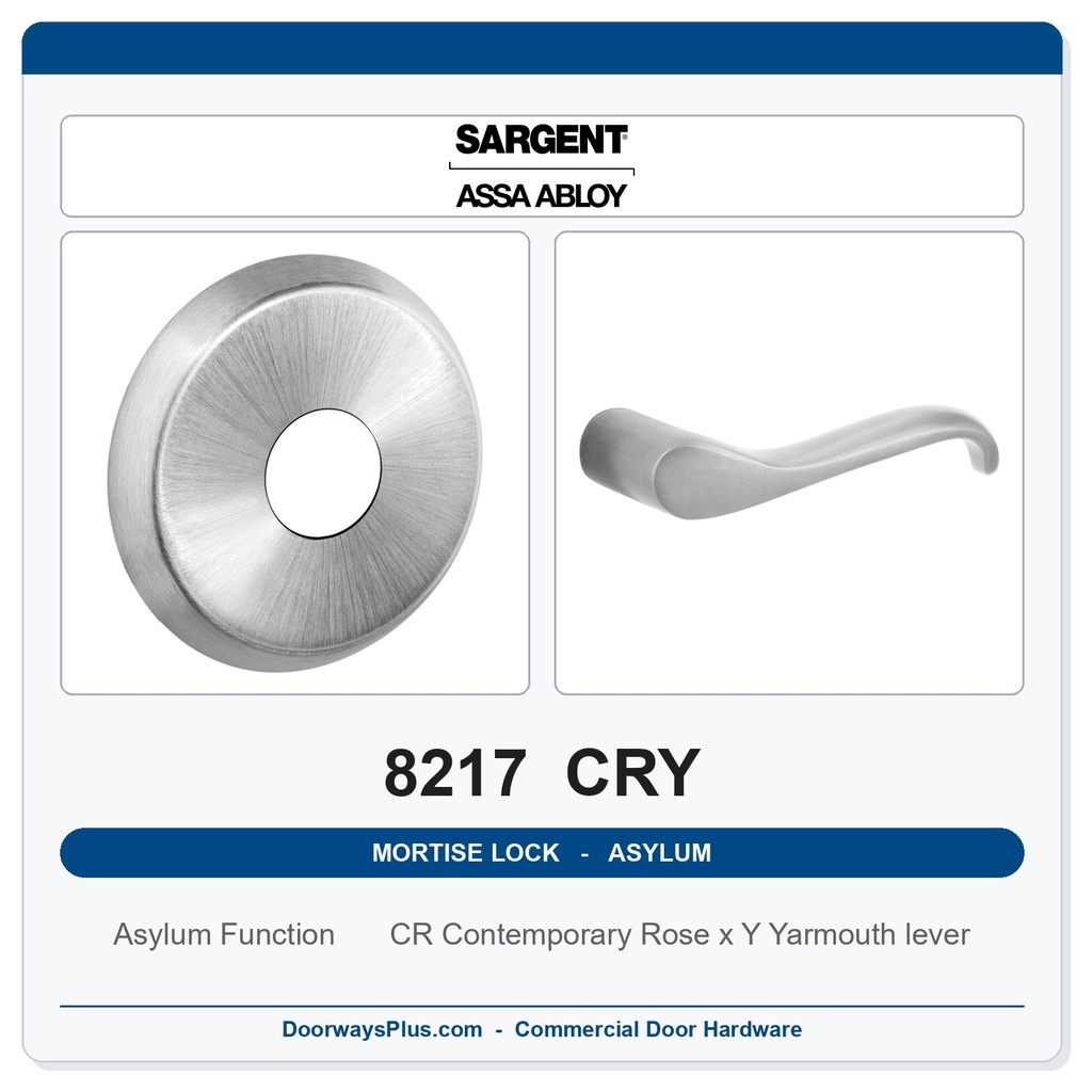 Sargent 8217 CRY Trim Asylum or Institutional Mortise Lockset | LA Keyway, Grade 1 Commercial