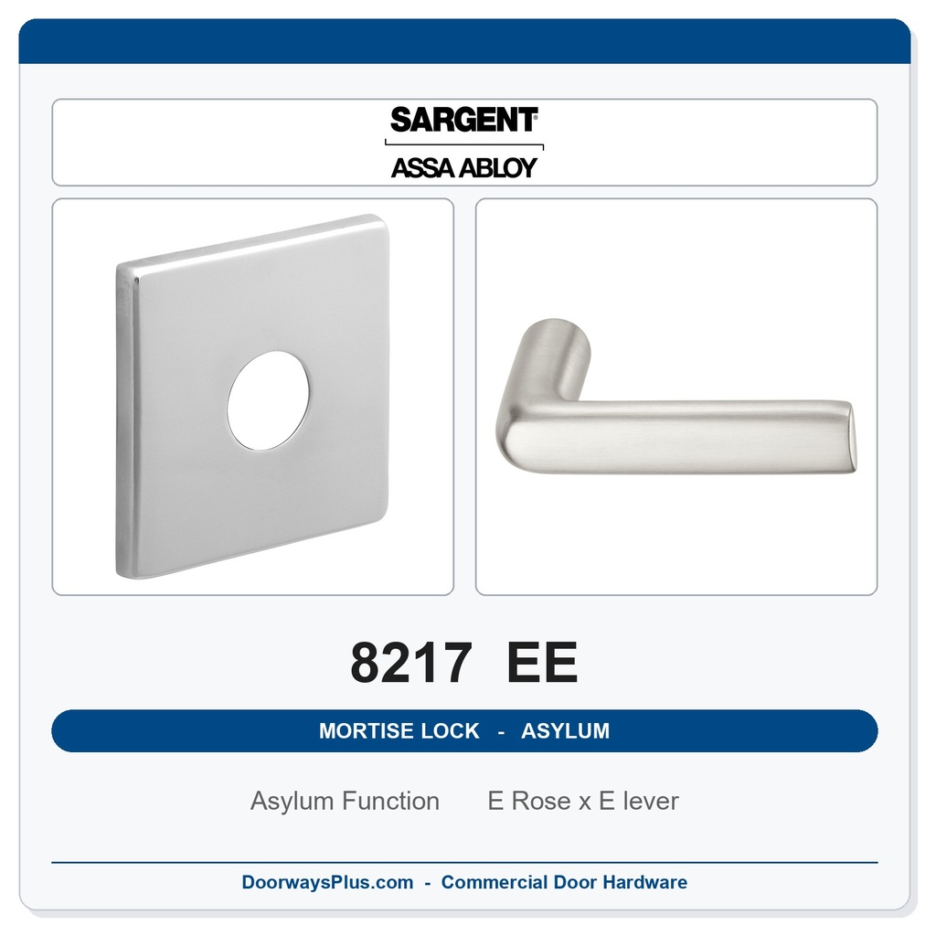 Sargent 8217 EE Trim Asylum or Institutional Mortise Lockset | LA Keyway, Grade 1 Commercial
