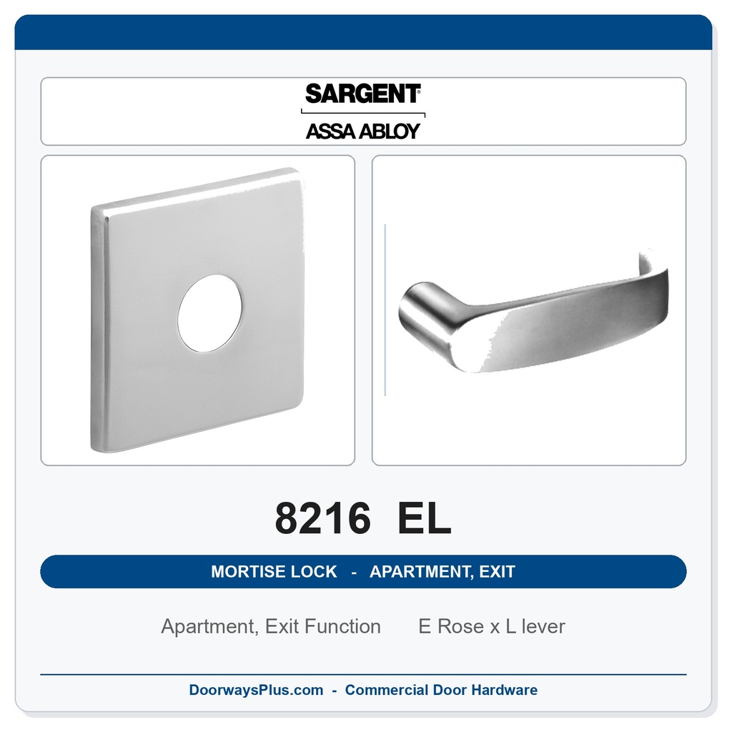 Sargent 8216 EL Trim Apartment, Exit or Public Restroom Mortise Lockset | LA Keyway, Grade 1 Commercial