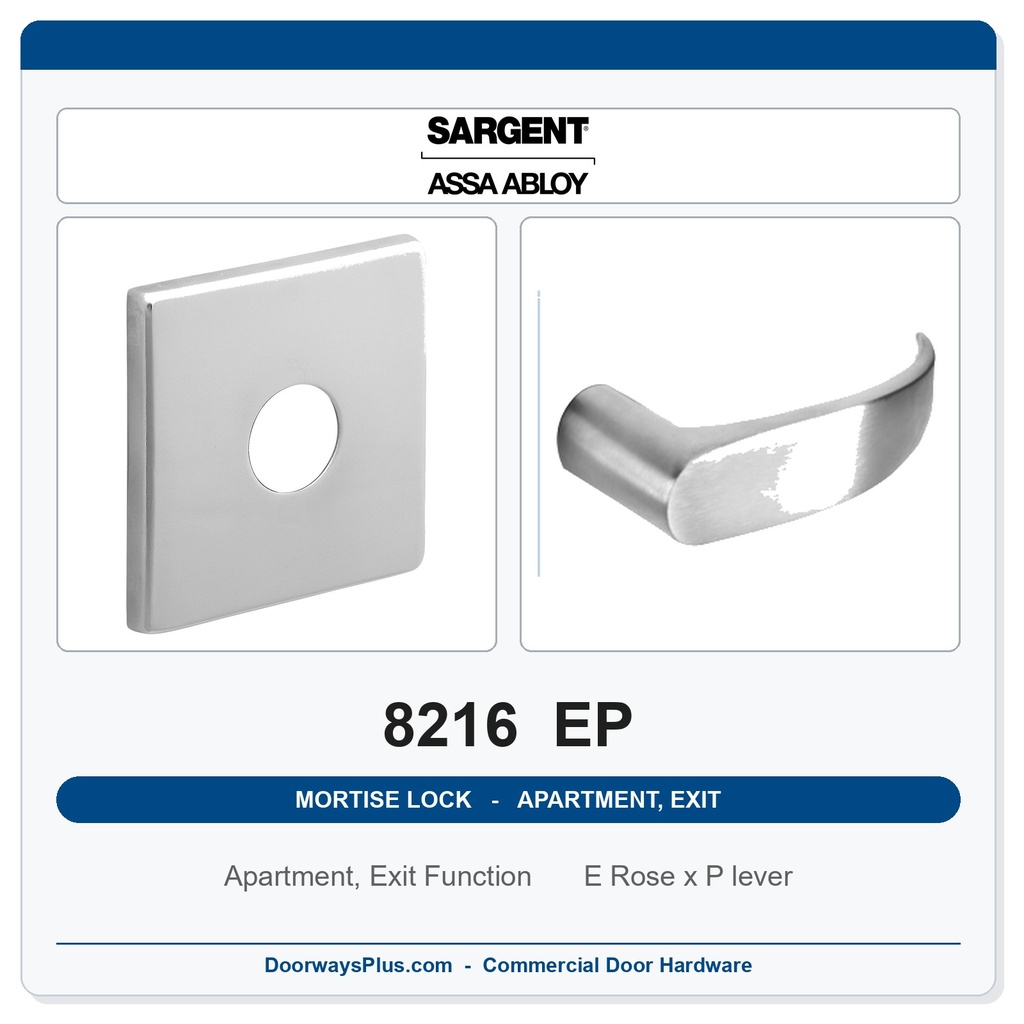 Sargent 8216 EP Trim Apartment, Exit or Public Restroom Mortise Lockset | LA Keyway, Grade 1 Commercial