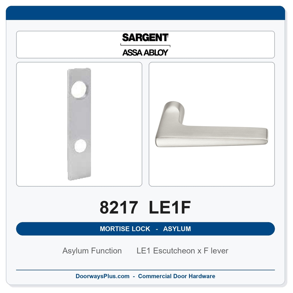 Sargent 8217 LE1F Trim Asylum or Institutional Mortise Lockset | LA Keyway, Grade 1 Commercial