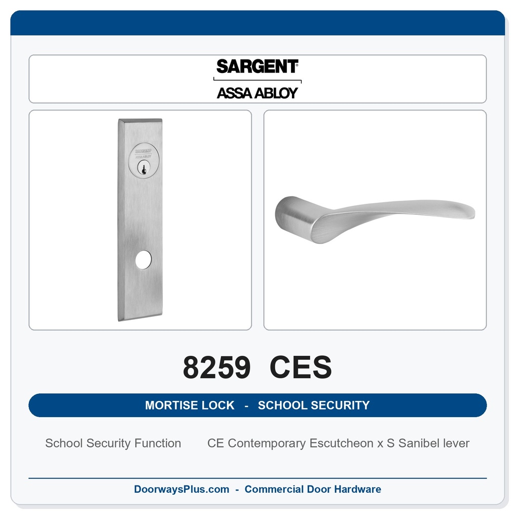 Sargent 8259 CES Trim School Security Mortise Lockset | LA Keyway, Grade 1 Commercial