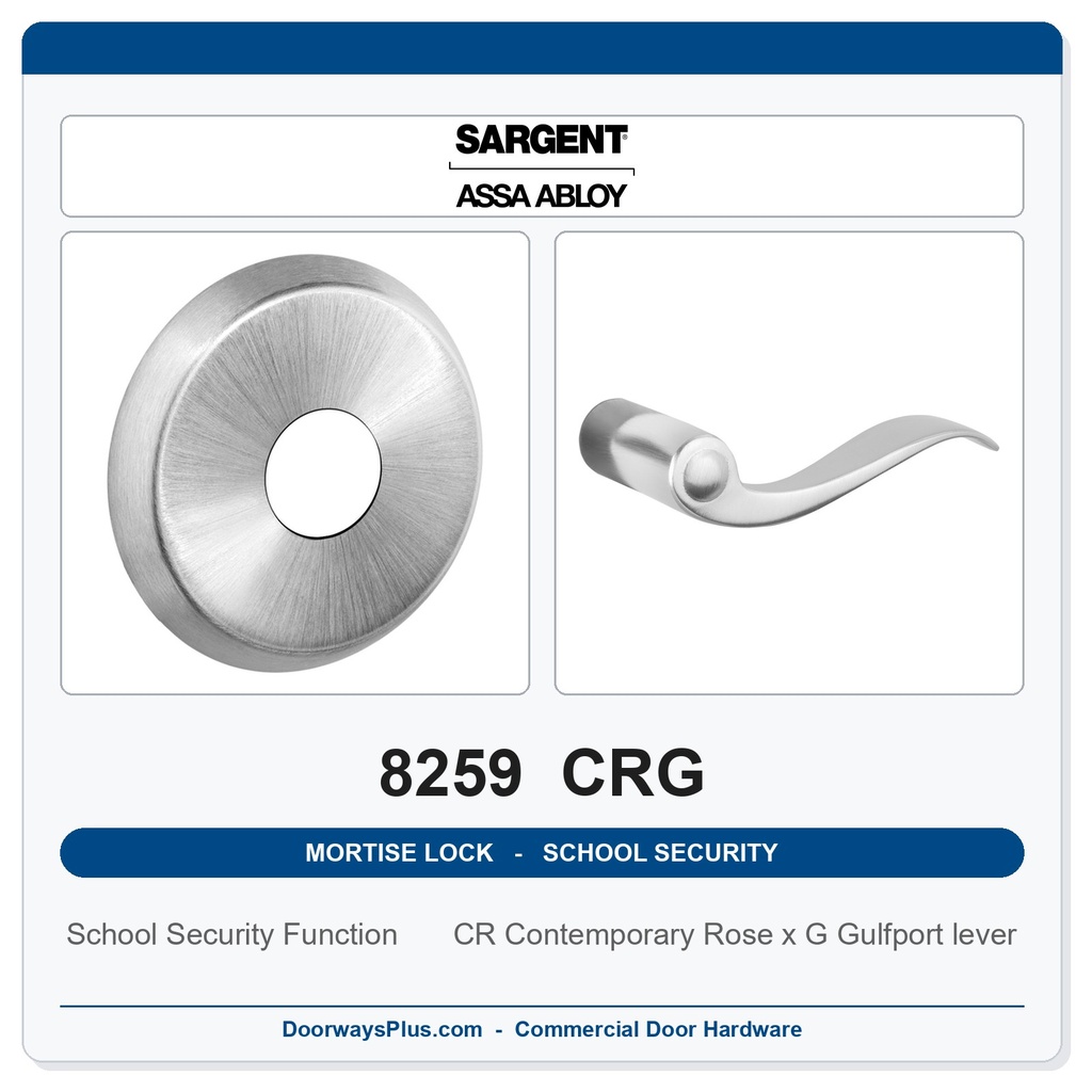 Sargent 8259 CRG Trim School Security Mortise Lockset | LA Keyway, Grade 1 Commercial