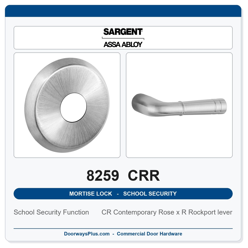 Sargent 8259 CRR Trim School Security Mortise Lockset | LA Keyway, Grade 1 Commercial