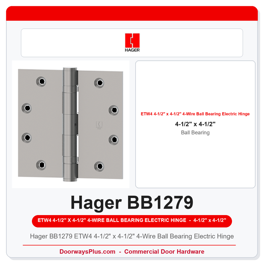 Hager BB1279 ETW4 4-1/2" x 4-1/2" 4-Wire Ball Bearing Electric Hinge