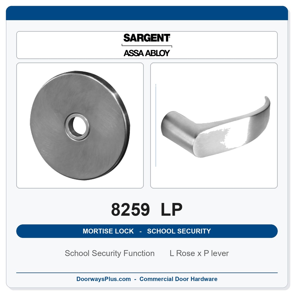 Sargent 8259 LP Trim School Security Mortise Lockset | LA Keyway, Grade 1 Commercial
