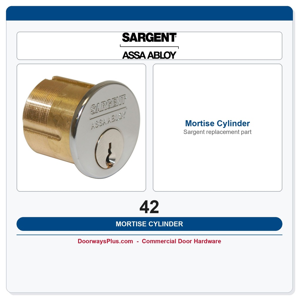 Sargent 42 Mortise Cylinder | 40 Series | LA Keyway | 1-1/4" | US26D