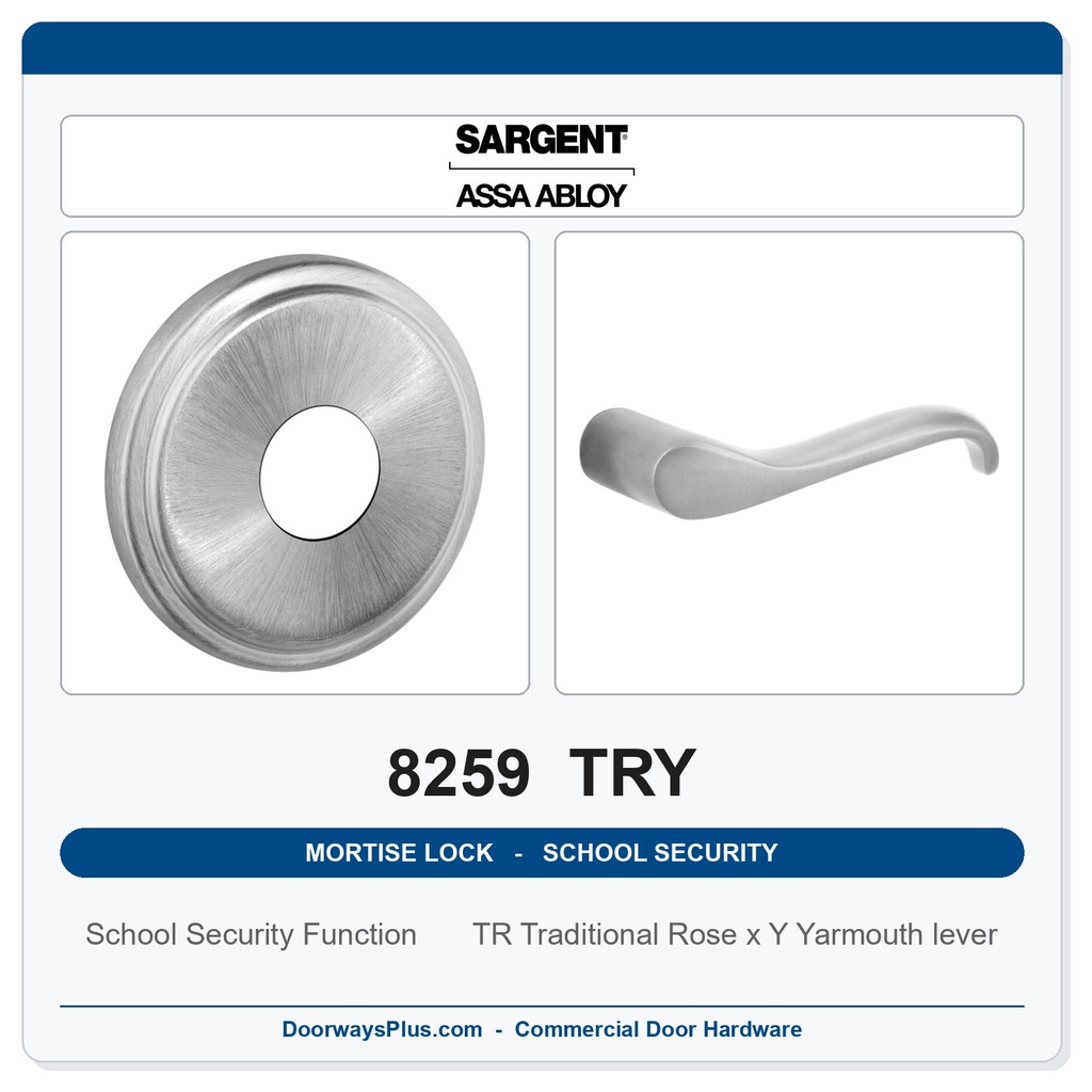 Sargent 8259 TRY Trim School Security Mortise Lockset | LA Keyway, Grade 1 Commercial
